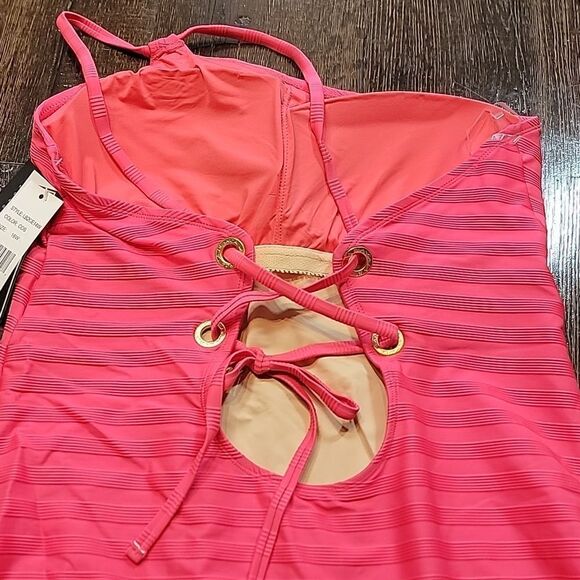 La Blanca Linea Costa Back One-Shoulder Coral Color One-piece Swimsuit - Picture 7 of 15